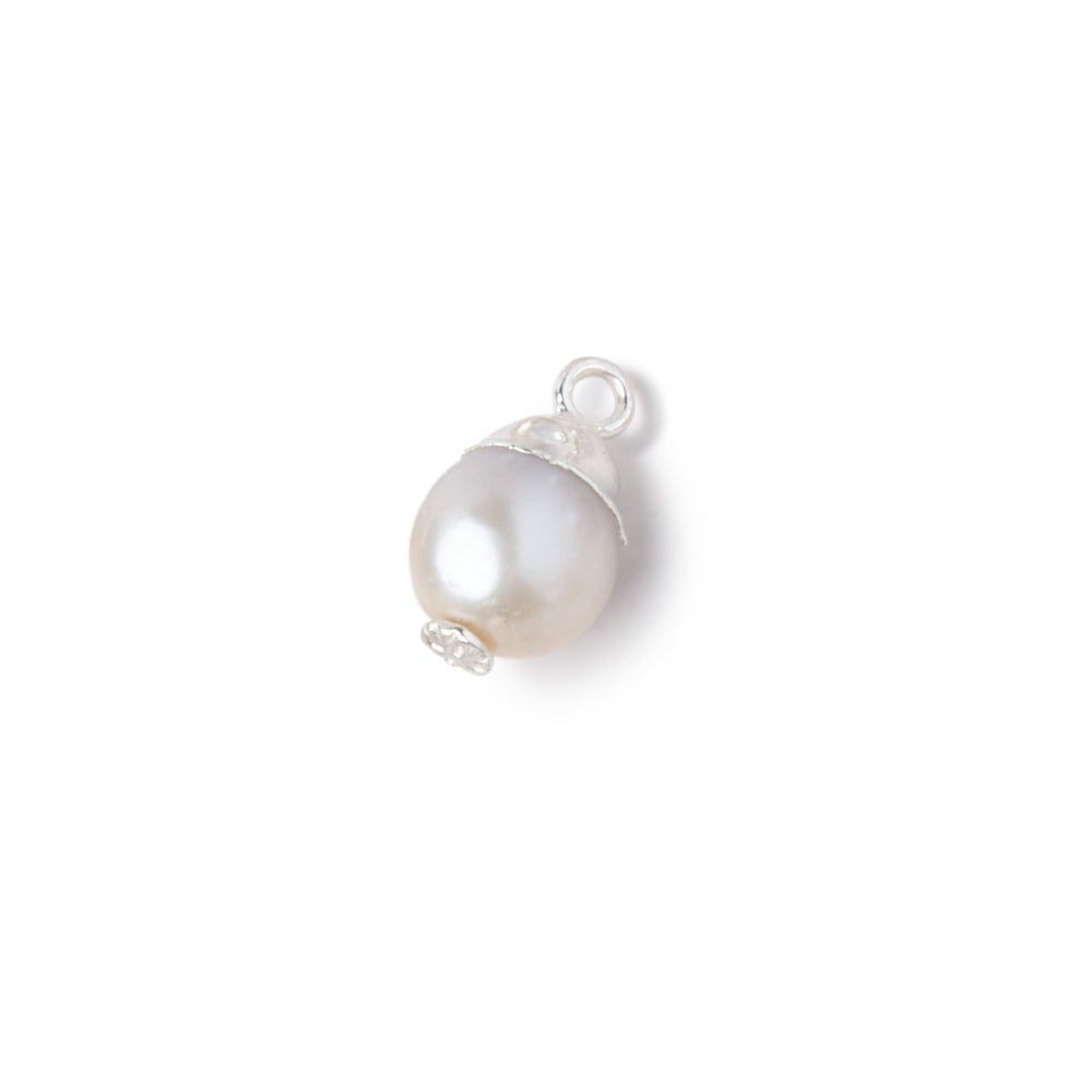 9x7mm Silver Leafed White Drop Freshwater Pearl Pendant Focal 1 piece - Beadsofcambay.com