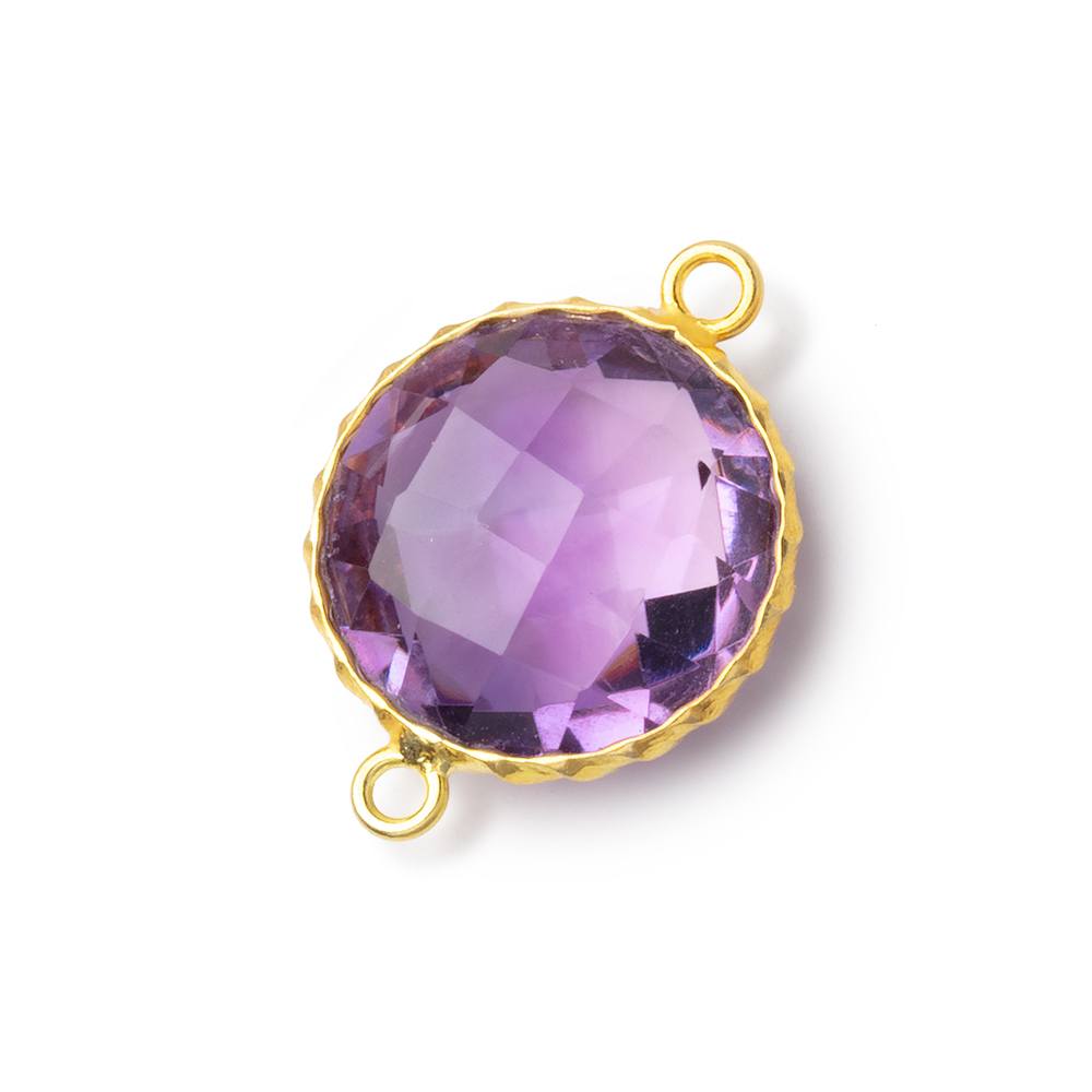 AAA Vermeil Rope Bezel Pink Amethyst Faceted Coin Connector 1 piece - Beadsofcambay.com