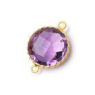 AAA Vermeil Rope Bezel Pink Amethyst Faceted Coin Connector 1 piece - Beadsofcambay.com
