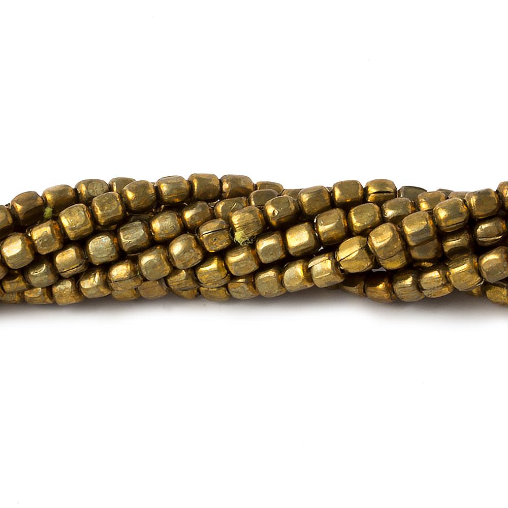 Brass Plain Cube Beads on an 8 inch Strand - Beadsofcambay.com