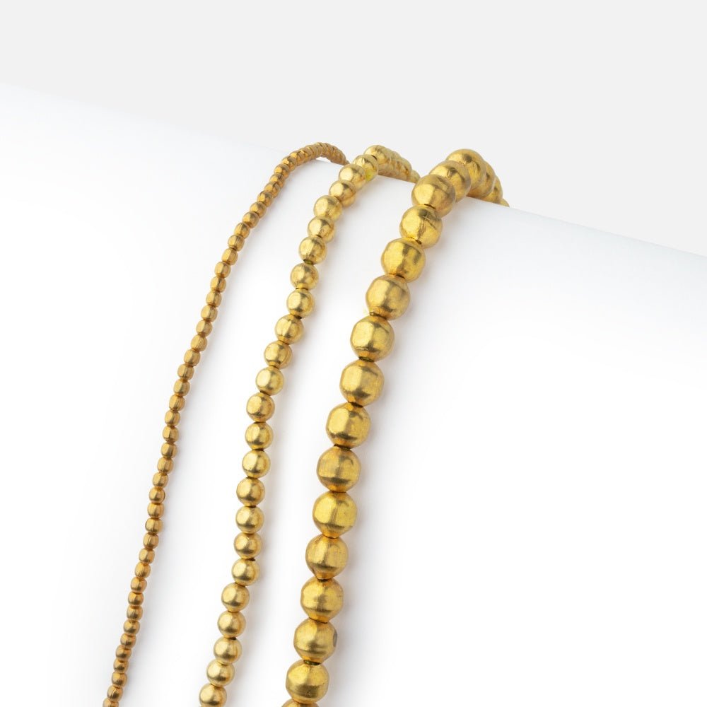 Brass Plain Round Beads on an 8 inch Strand - Beadsofcambay.com