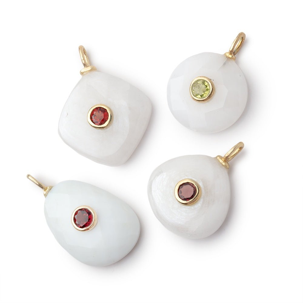 Lot of 4 Mixed White Gemstone Pendants with Bezeled Inlays - Beadsofcambay.com