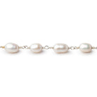 Lot of 7 Feet - White Oval Pearls on Silver Plated Chain - Beadsofcambay.com
