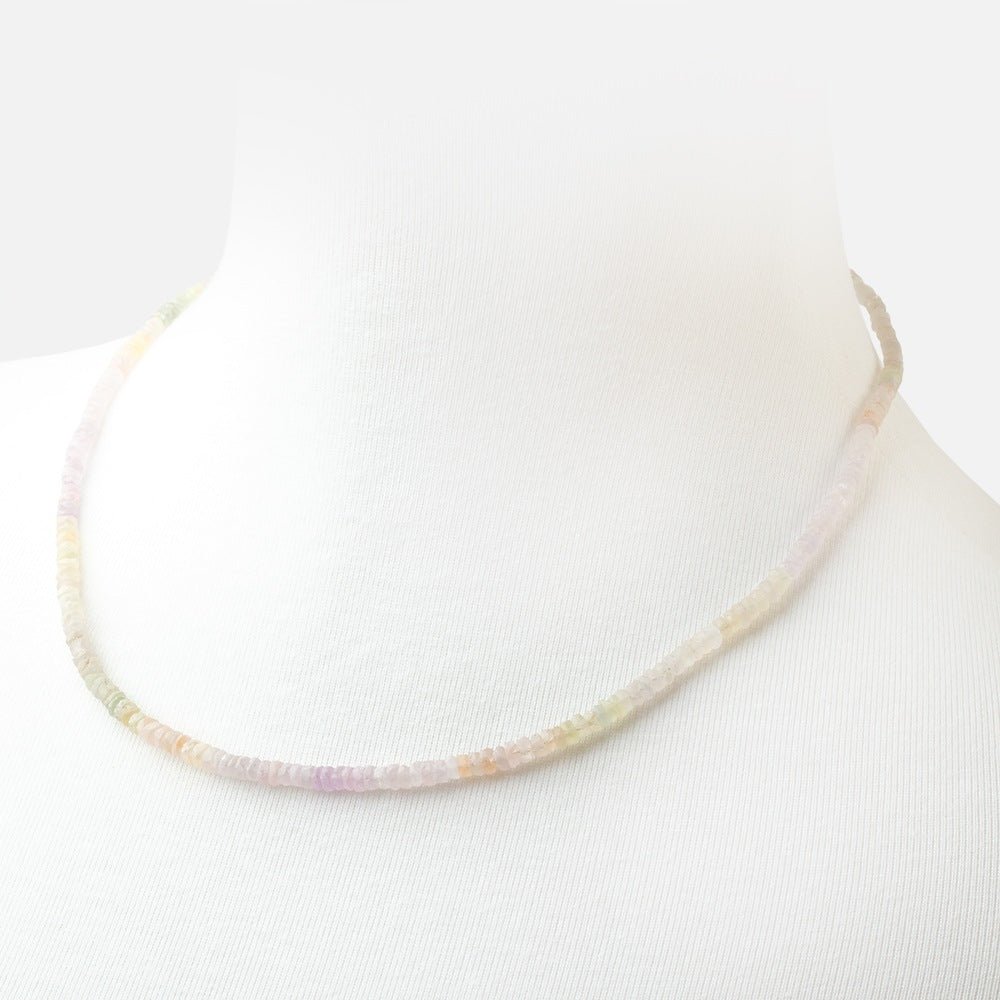 Matte Madagascar Sapphire Hand Cut Rondelle Necklace with a 14kt Gold Clasp - Beadsofcambay.com