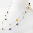 Multi Gemstone Faceted Cushion .925 Silver Bezel Set Chain Necklace AAA - Beadsofcambay.com