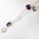 Multi Gemstone Faceted Cushion .925 Silver Bezel Set Chain Necklace AAA - Beadsofcambay.com