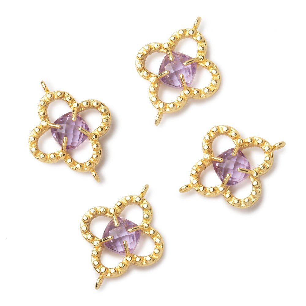 Pink Amethyst Pillow Set in a Vermeil Bezel Quatrefoil 1 Connector - Beadsofcambay.com