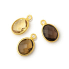 Set of Three 11x9mm Vermeil Bezel Whiskey Quartz Faceted Oval Pendants - Beadsofcambay.com