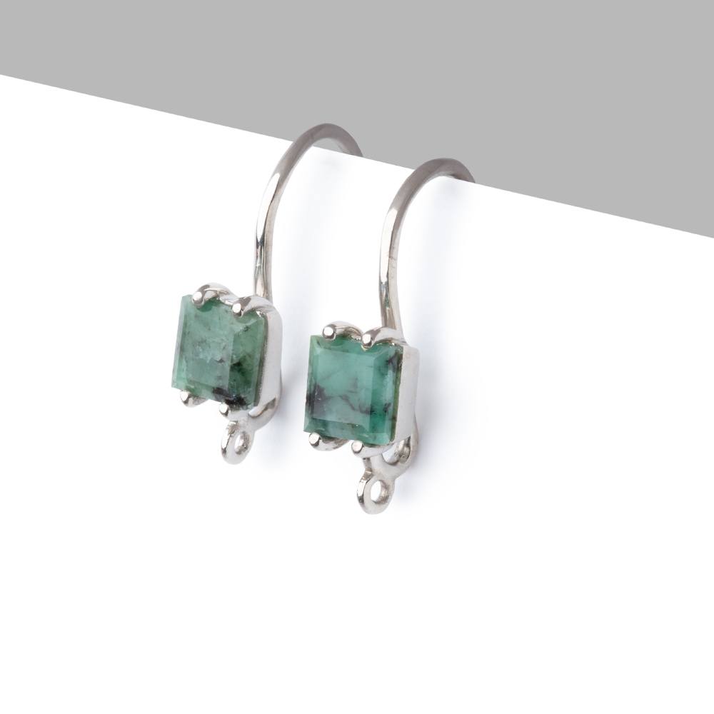 Sterling Silver Emerald Bevel Faceted Square Earwire Set of 2 pieces - Beadsofcambay.com