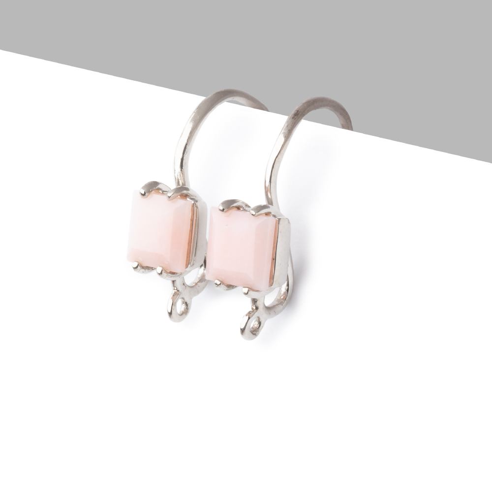 Sterling Silver Pink Peruvian Opal Bevel Faceted Square Earwire Set of 2 pieces - Beadsofcambay.com