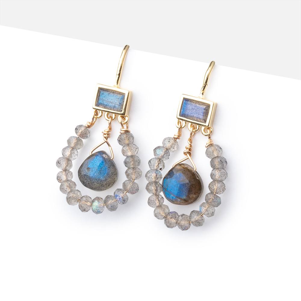 Vermeil Labradorite Baguette 3 ring Earwire Set of 2 pieces - Beadsofcambay.com