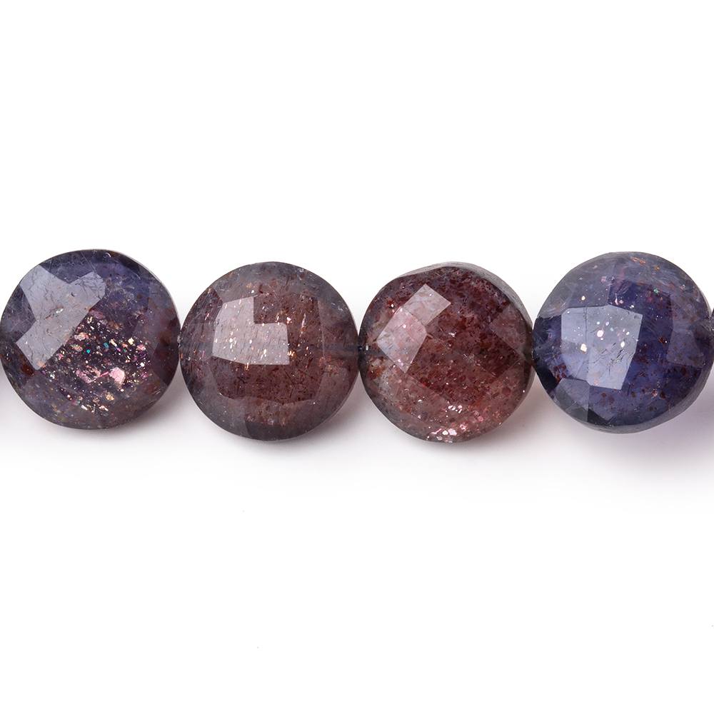 10-11mm Bloodshot Iolite-Sunstone Faceted Coin Beads 7.5 inch 18 pieces