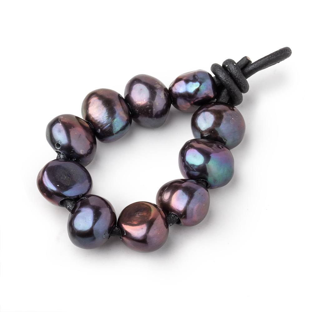 10-11mm Copperish Peacock Large Hole Baroque Pearls Set of 10 - Beadsofcambay.com