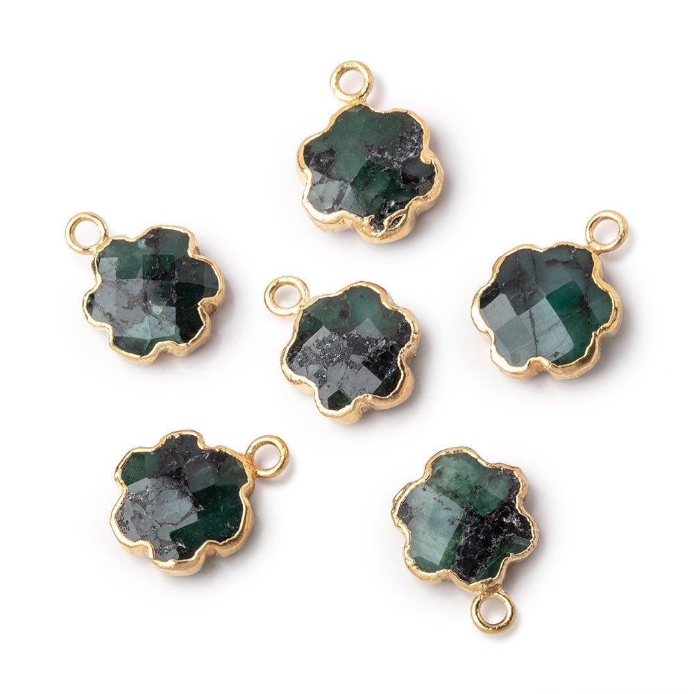 10-11mm Gold Leafed Emerald Faceted Flower Focal Pendant 1 piece - Beadsofcambay.com