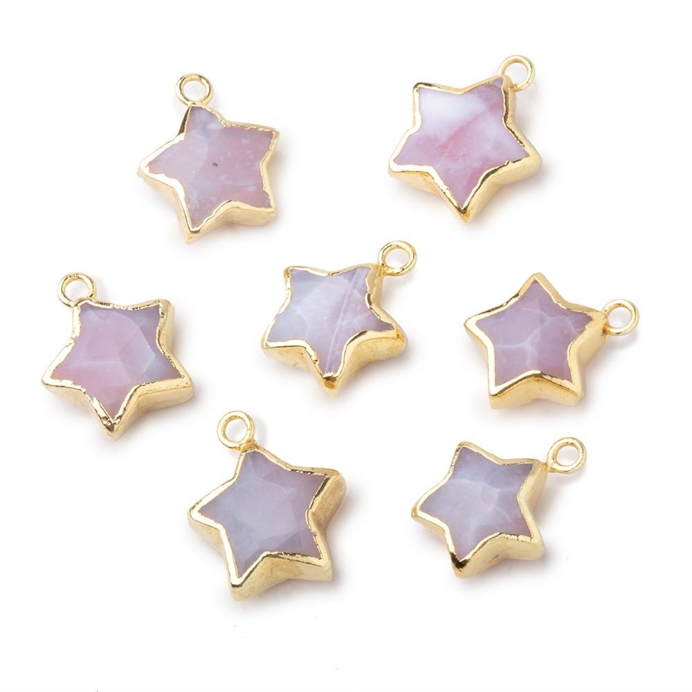 10-11mm Gold Leafed Pink Peruvian Opal Faceted Star Focal Pendant 1 piece - Beadsofcambay.com