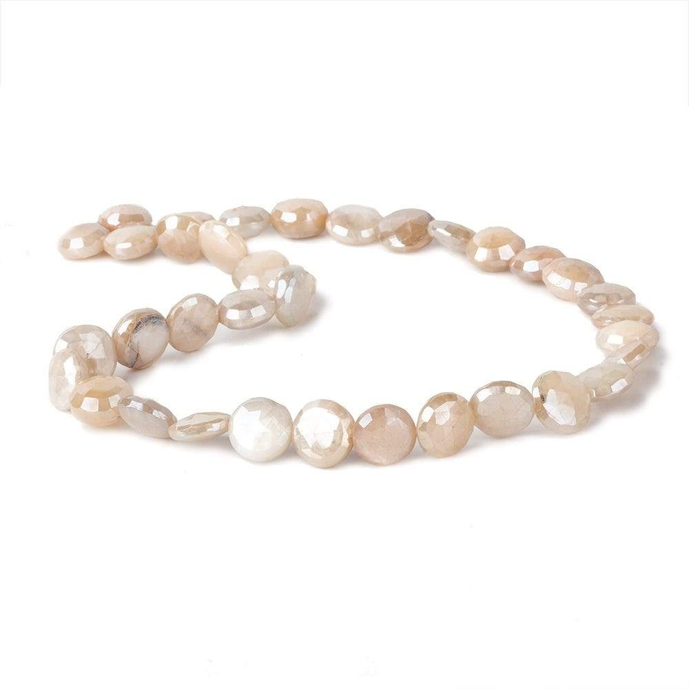 10-11mm Mystic Off White Moonstone faceted coins 14 inch 33 beads - Beadsofcambay.com
