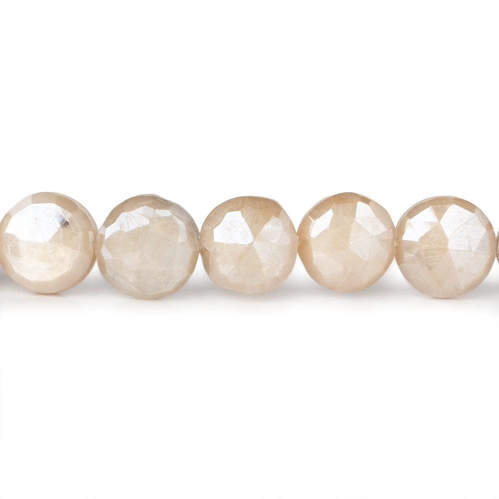 10-11mm Mystic Off White Moonstone faceted coins 14 inch 33 beads - Beadsofcambay.com