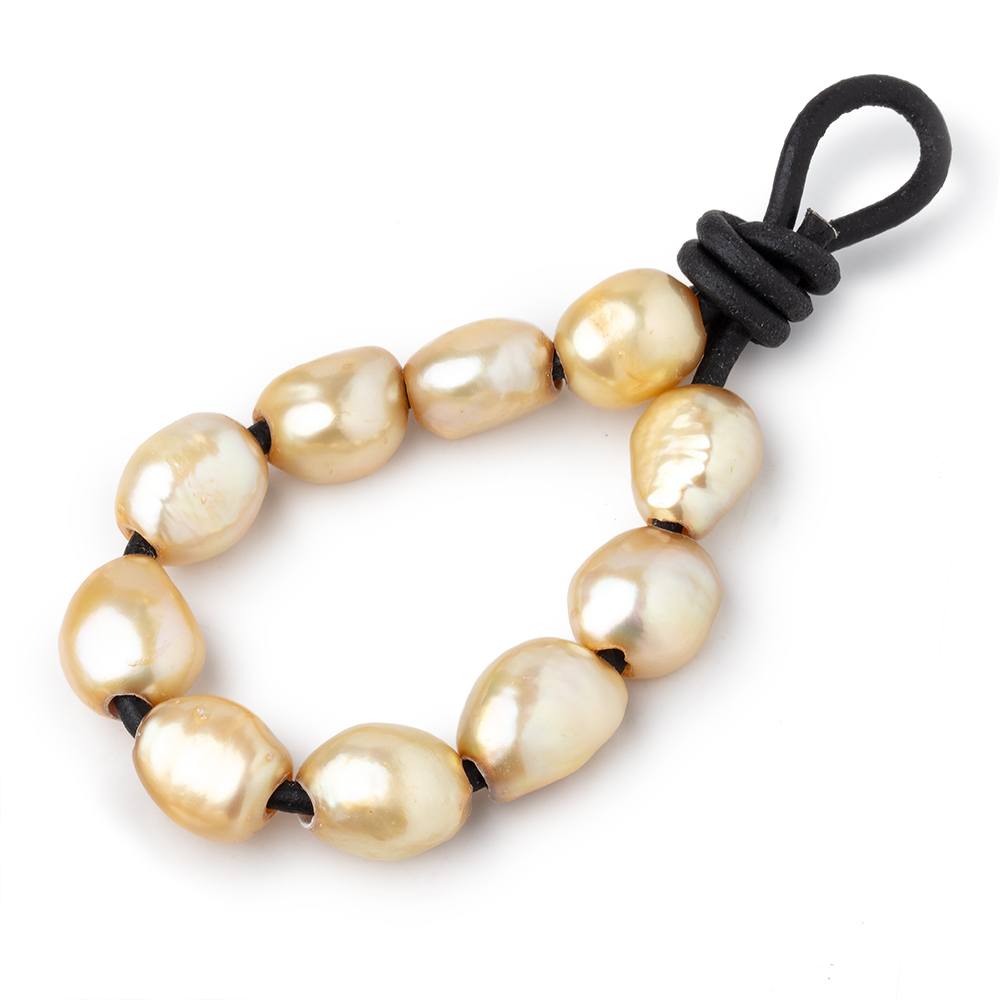 10-11mm Pale Gold Large Hole Baroque Pearls Set of 10 - Beadsofcambay.com