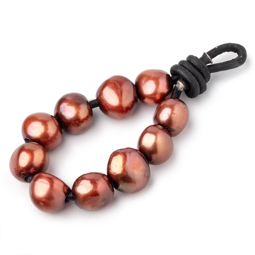 10-11mm Paprika Brown Large Hole Baroque Pearls Set of 10 - Beadsofcambay.com
