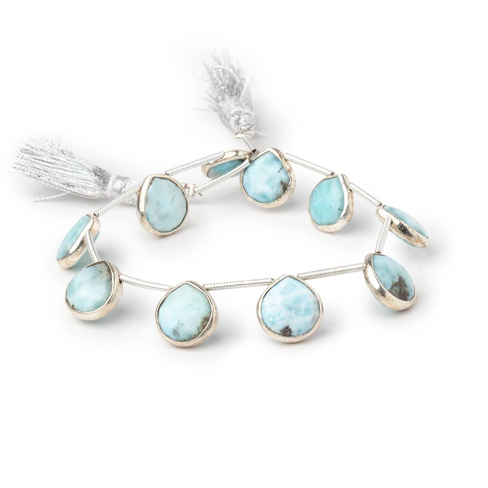 10-11mm Sterling Silver Bezel Larimar Faceted Hearts 6 inch 10 Beads - Beadsofcambay.com