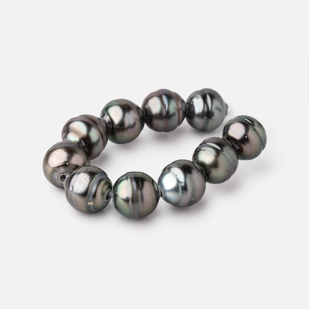 10-11mm Tahitian 2mm Large Hole Saltwater Pearls 4 inch 10 Beads AA - Beadsofcambay.com