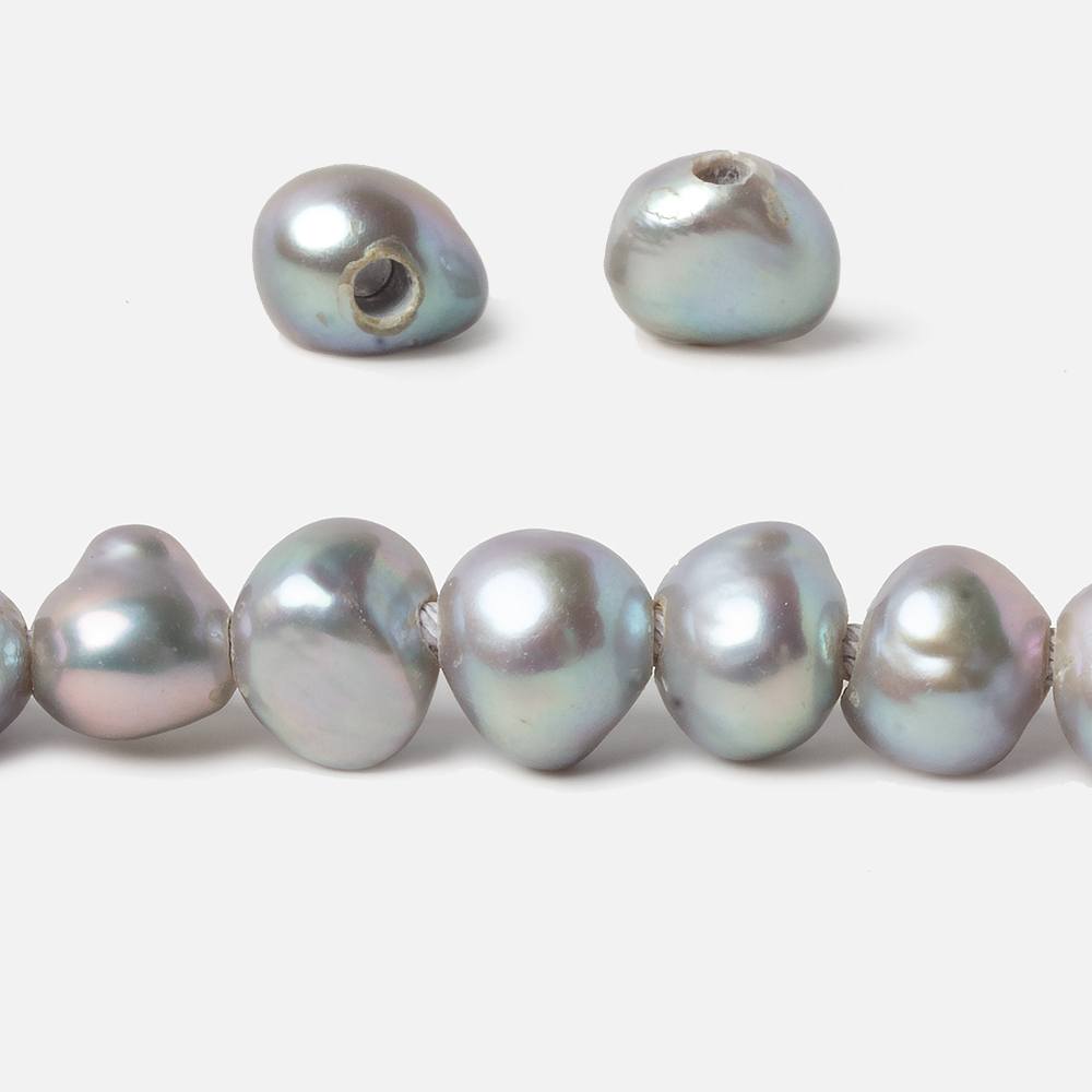 10-11mm Teal Silver Baroque large hole Freshwater Pearls 16 inch 50 pieces - Beadsofcambay.com