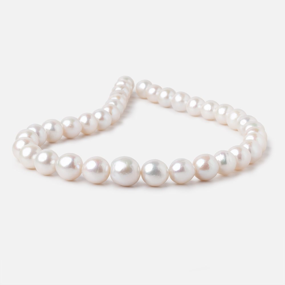 10-12.5mm White Off Round Freshwater Pearls 16 inch 34 Beads AA - Beadsofcambay.com