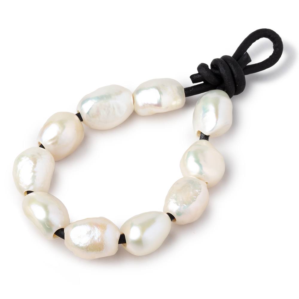 Natural White Freshwater Pearl Beads Large Hole, approx 11-12mm, 2mm hole,  33cm length (PB10099)