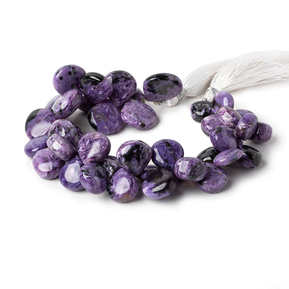 10-12mm Charoite plain cleft less heart beads 8 inch 41 pieces A - Beadsofcambay.com