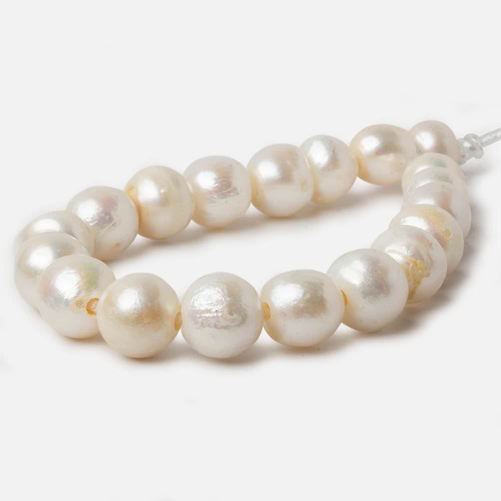 10-12mm Cream White Button & Baroque Large Hole pearls 8 inch 18 pieces - Beadsofcambay.com