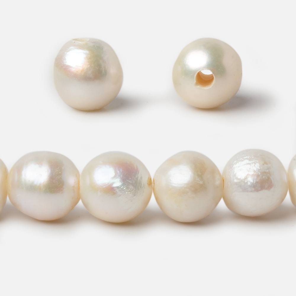 10-12mm Cream White Button & Baroque Large Hole pearls 8 inch 18 pieces - Beadsofcambay.com