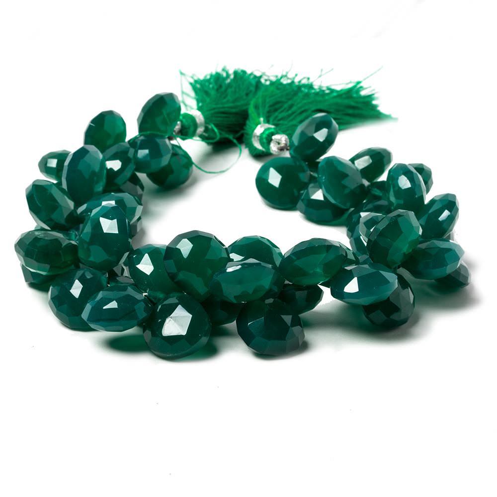 10-12mm Dark Emerald Green Chalcedony Faceted Heart Beads 8 inch 52 pieces - Beadsofcambay.com