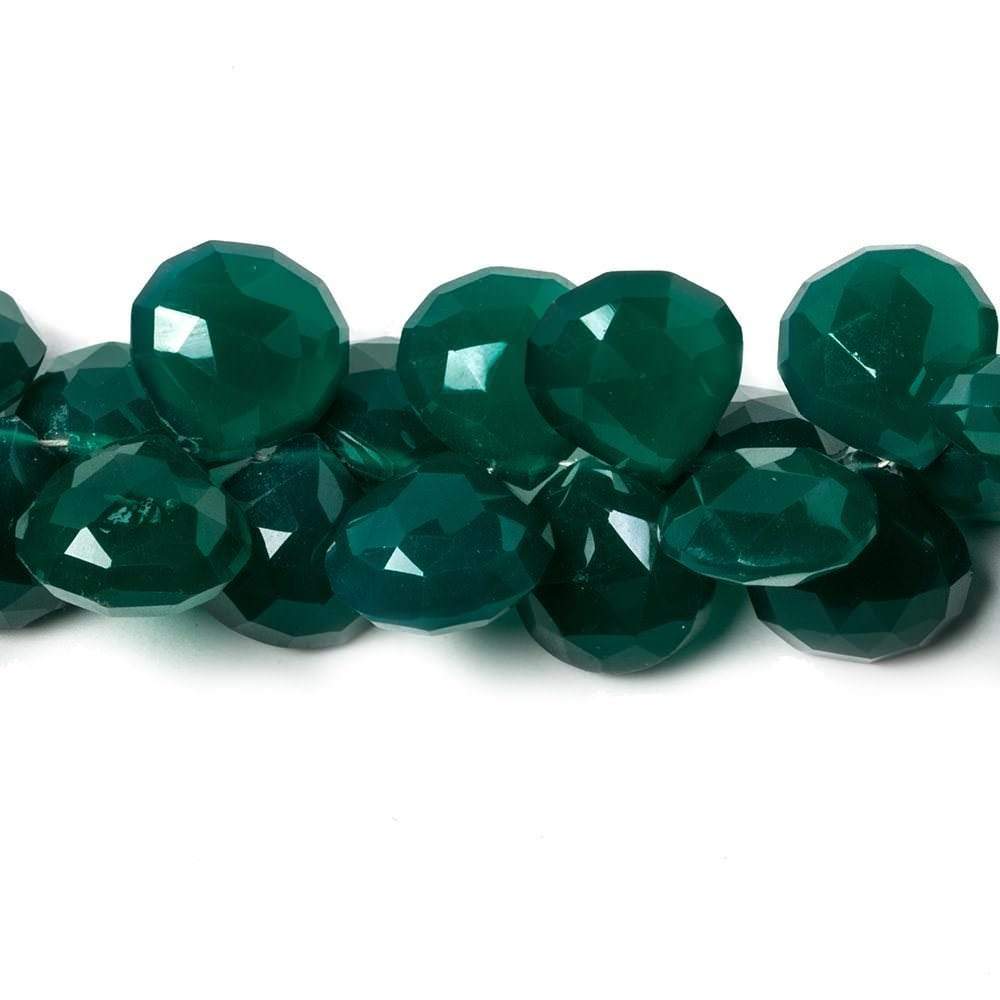 10-12mm Dark Emerald Green Chalcedony Faceted Heart Beads 8 inch 52 pieces - Beadsofcambay.com