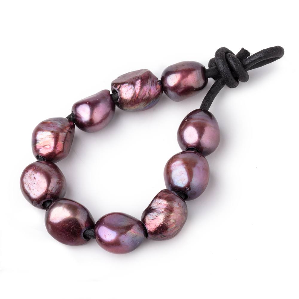 10-12mm Dusty Rose Large Hole Baroque Pearls Set of 10 - Beadsofcambay.com