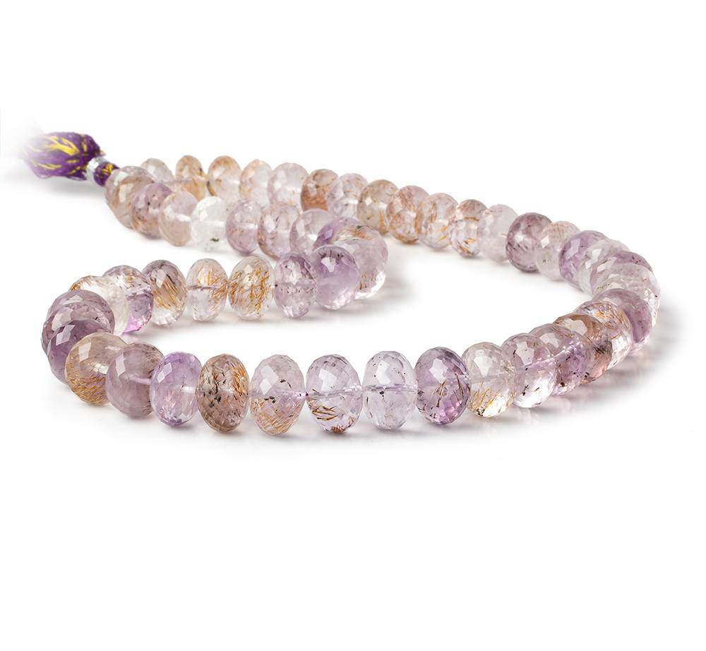10-12mm Mossy Amethyst Faceted Rondelle Beads 16 inch 54 pieces AAA - Beadsofcambay.com