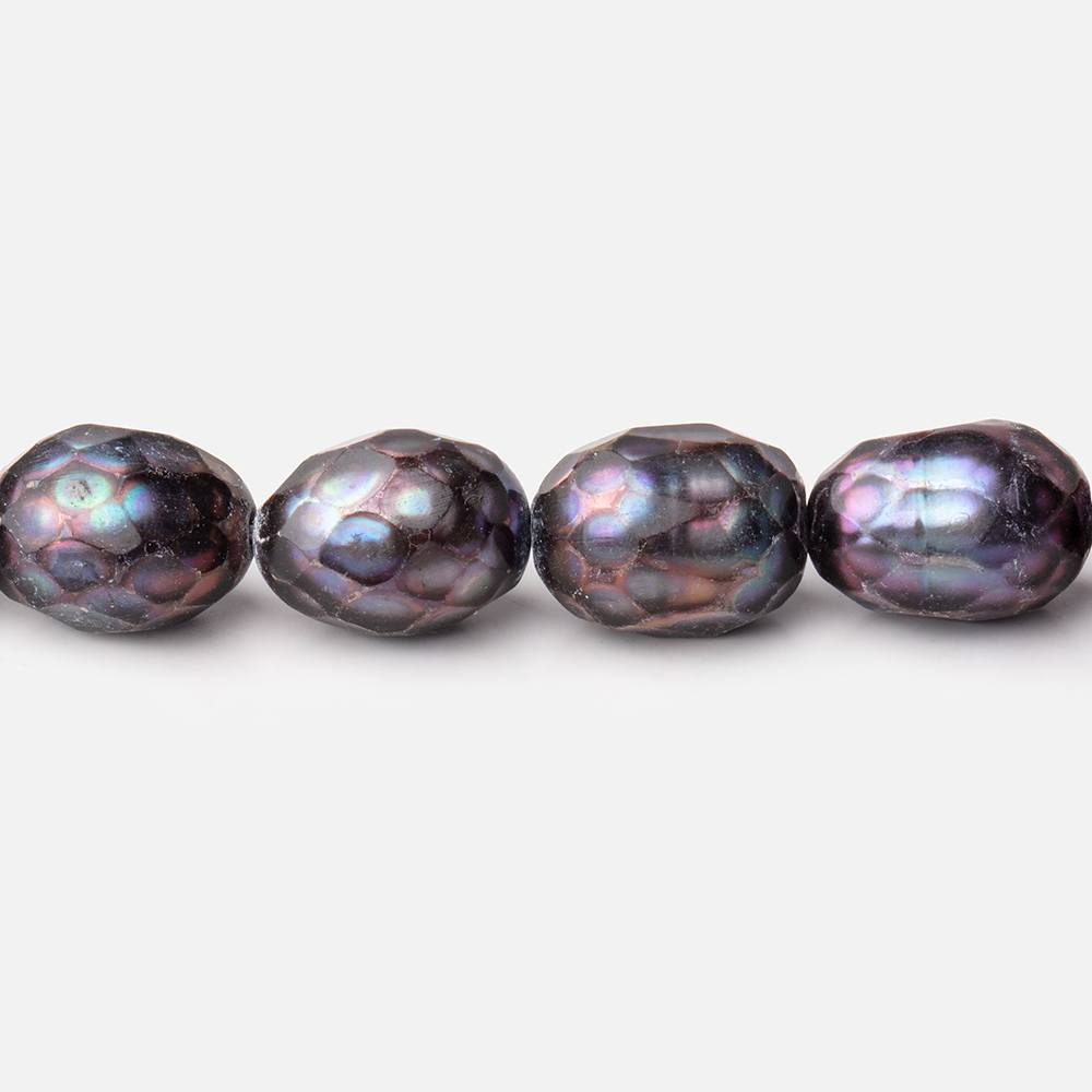 10-12mm Peacock Faceted Oval Freshwater Pearls 15.5 inch 33 beads - Beadsofcambay.com