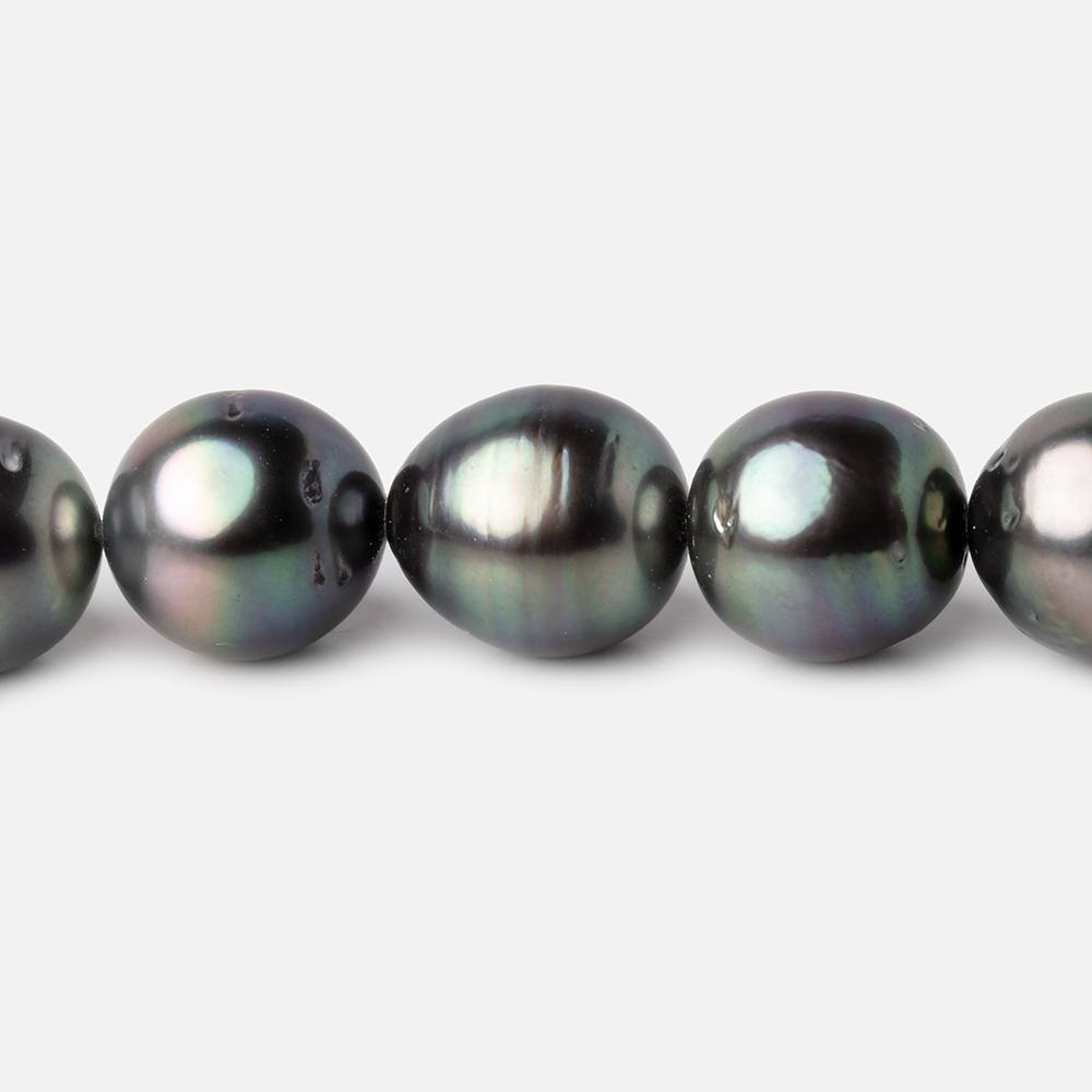 10-12mm Peacock Tahitian Round Saltwater Pearls 16 inch 36 pieces AA - Beadsofcambay.com
