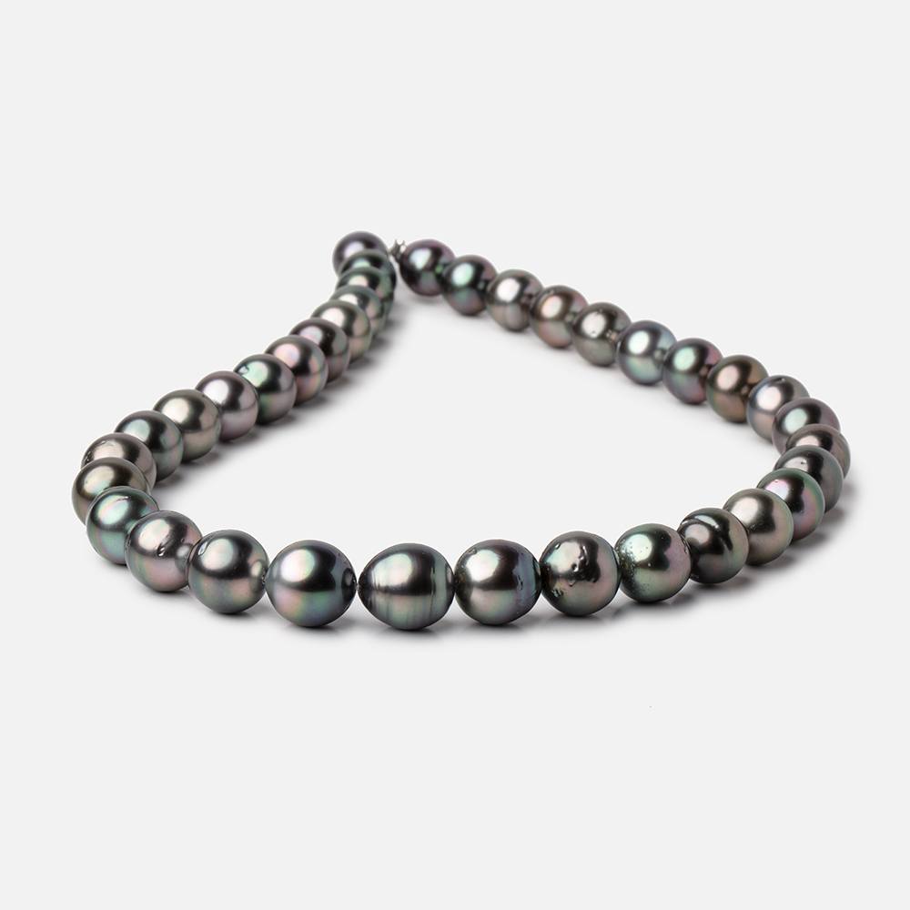 10-12mm Peacock Tahitian Round Saltwater Pearls 16 inch 36 pieces AA - Beadsofcambay.com