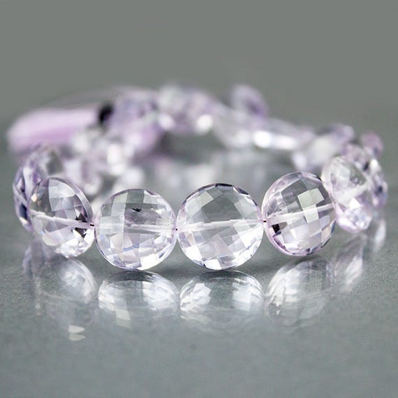 10 - 12mm Pink Amethyst Faceted Coin Beads 8 inch 19 beads AA Grade - Beadsofcambay.com