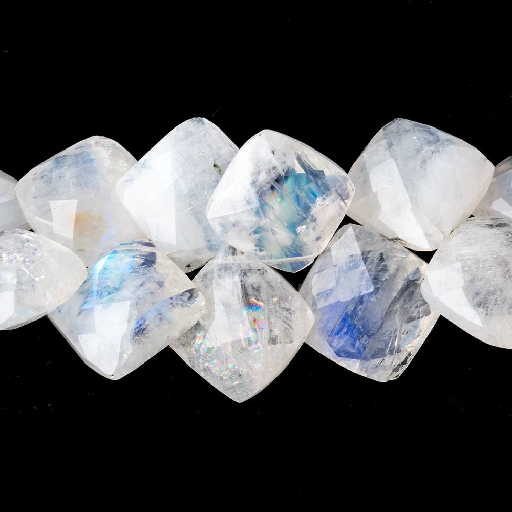 10-12mm Rainbow Moonstone Faceted Square Cushion Beads 5.5 inch 20 pieces - Beadsofcambay.com