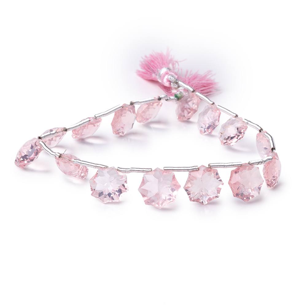 10-12mm Rose Quartz Concave Faceted Starburst Beads 8.5 inch 15 pieces AAA - Beadsofcambay.com