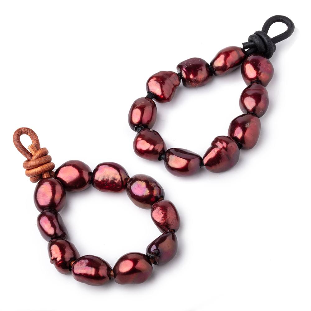 10-12mm Wine Red Large Hole Baroque Pearls Set of 10 - Beadsofcambay.com