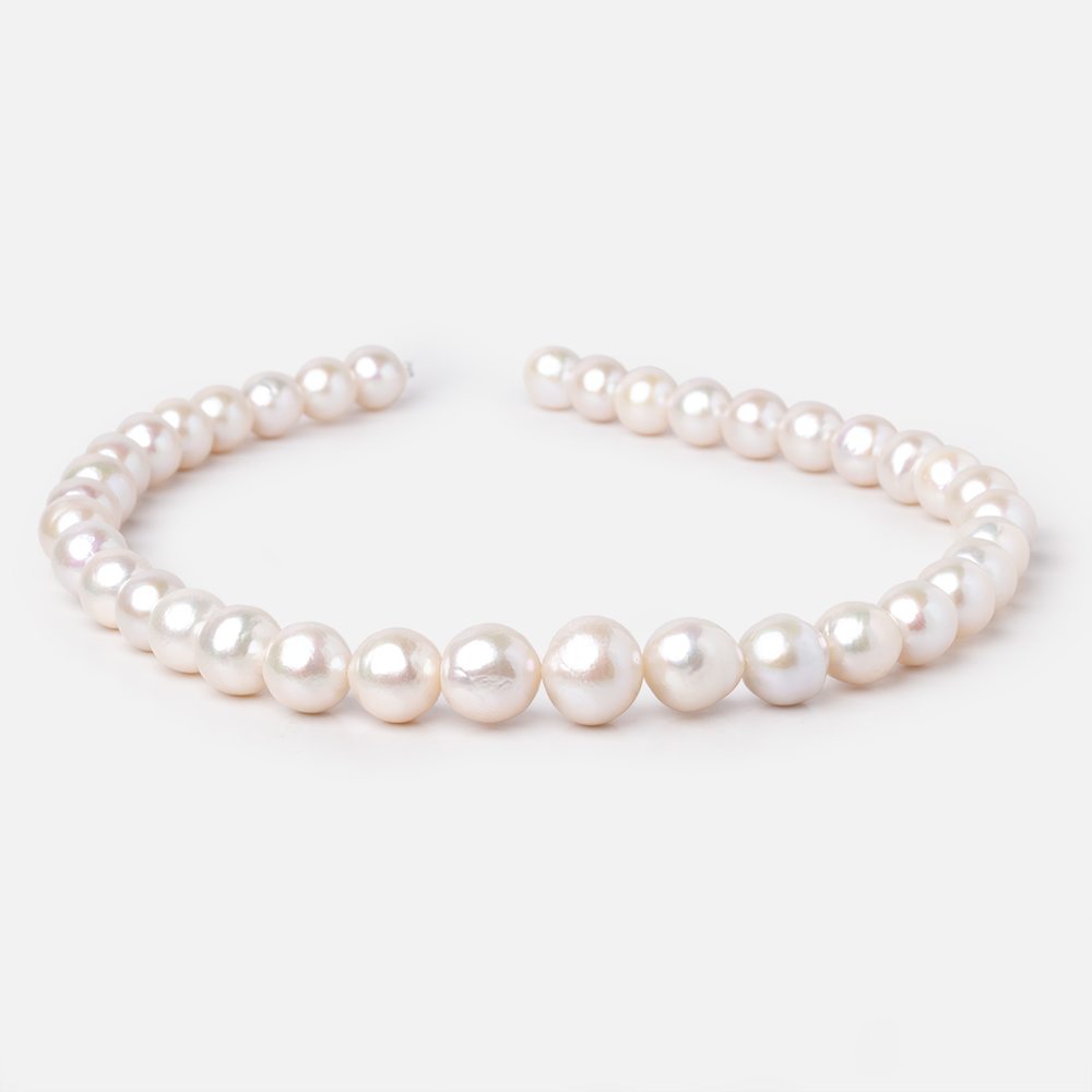 10-13.5mm White Off Round Freshwater Pearls 16 inch 37 Beads AA - Beadsofcambay.com