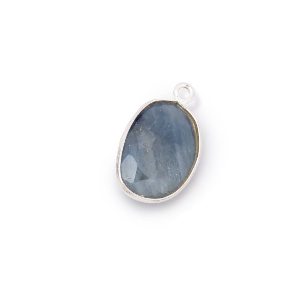 10-13mm .925 Silver Bezel Set Sapphire Faceted Freeform Pendant 1 piece - Beadsofcambay.com