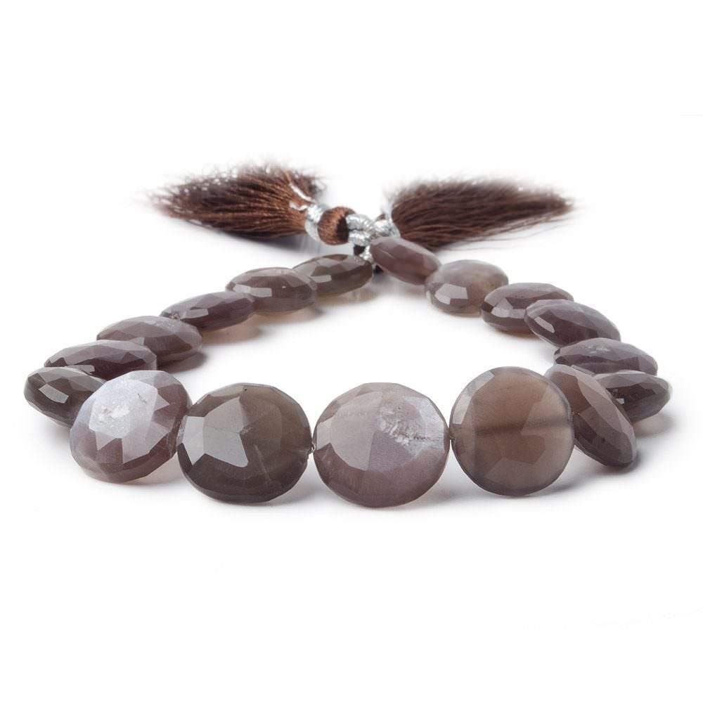 10-13mm Chocolate Moonstone faceted coin beads 8 inch 16 pieces - Beadsofcambay.com