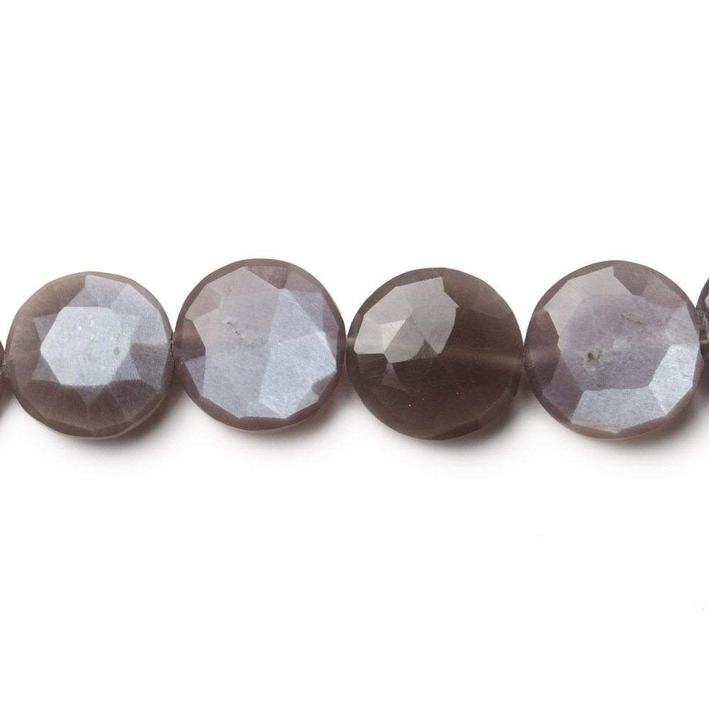 10-13mm Chocolate Moonstone faceted coin beads 8 inch 16 pieces - Beadsofcambay.com