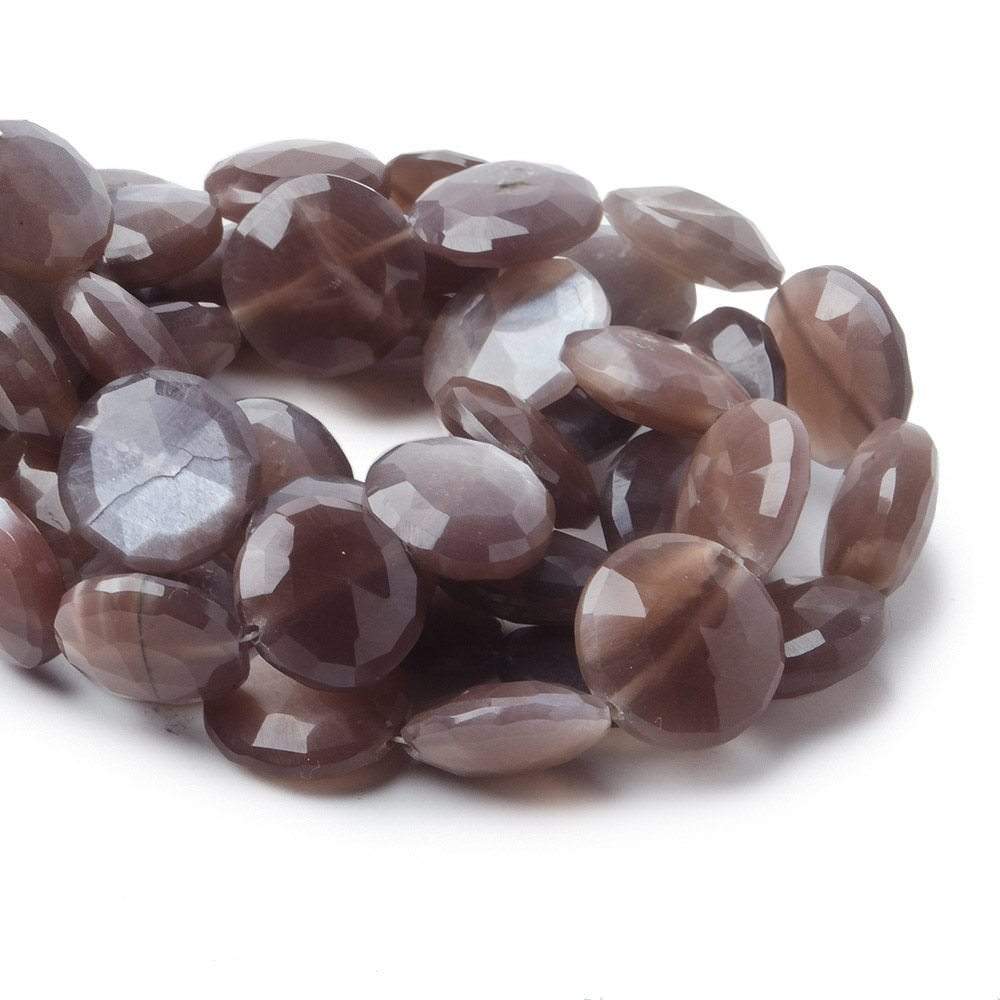 10-13mm Chocolate Moonstone faceted coin beads 8 inch 16 pieces - Beadsofcambay.com