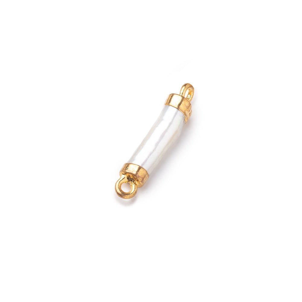 10-13mm Gold Leafed White Biwa Freshwater Pearl Connector 1 piece - Beadsofcambay.com