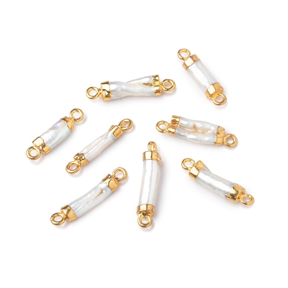10-13mm Gold Leafed White Biwa Freshwater Pearl Connector 1 piece - Beadsofcambay.com