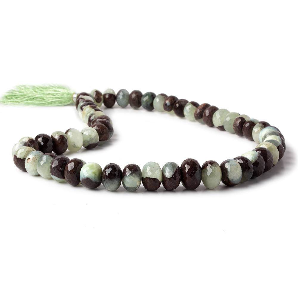10-13mm Prehnite and Matrix Faceted Rondelle Beads 16 inch 53 pieces - Beadsofcambay.com
